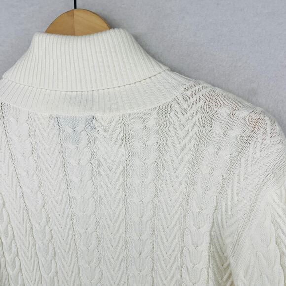 LANDS END Sweater Womens L 14-16 Turtleneck Cable Knit Pullover Cotton Off White - Picture 8 of 16